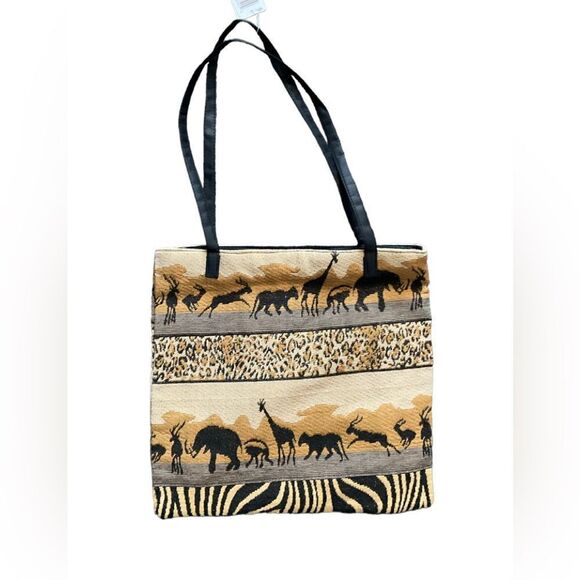 Vtg Colony Collection African jute & fabric shoulder‎ bag Canvas Tote Bag Safari - Picture 1 of 5